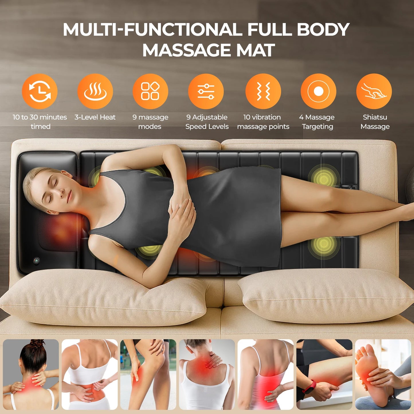 Shiatsu Massage Mat with Heat Melts Stress & Relaxes Your Entire Body