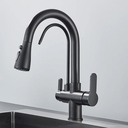 360 Rotation Pull Out Tap Kitchen Faucet With 3 Mode Water Pressure