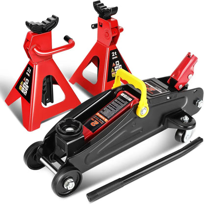Low Profile Hydraulic Trolley Service/Floor Jack Combo with 2 Ratchet Jack Stands, 2 Ton (4000 lbs) Capacity