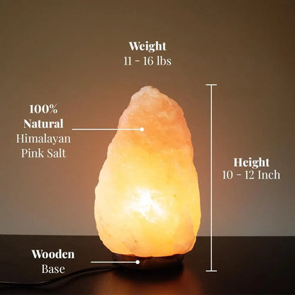 Extra Large Himalayan Pink Salt Lamp, 10-12 Inch Tall, Hand-Carved with Wooden Base & Dimmable Bulb