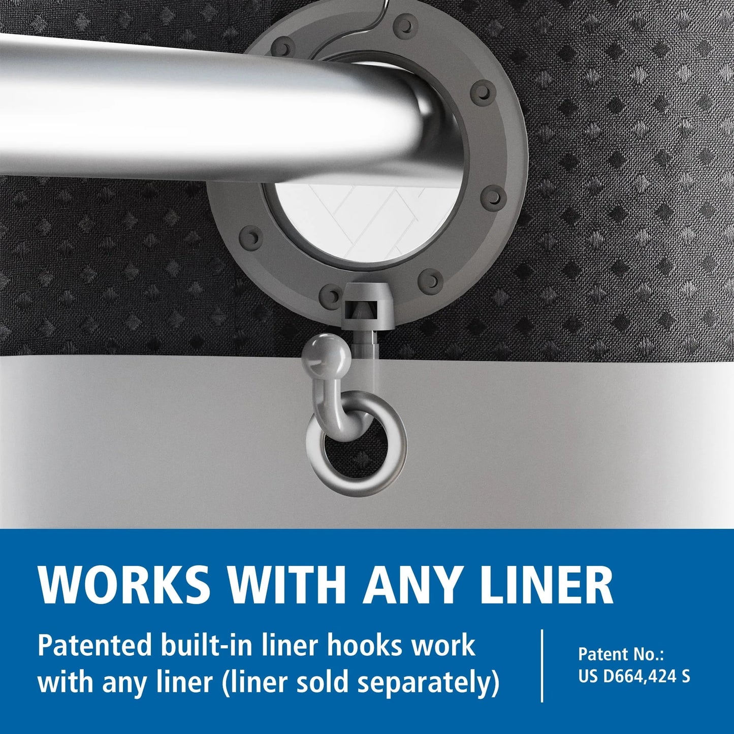 Easy Hang Fabric Shower Curtain with Built-in Rings, 70" x 74"