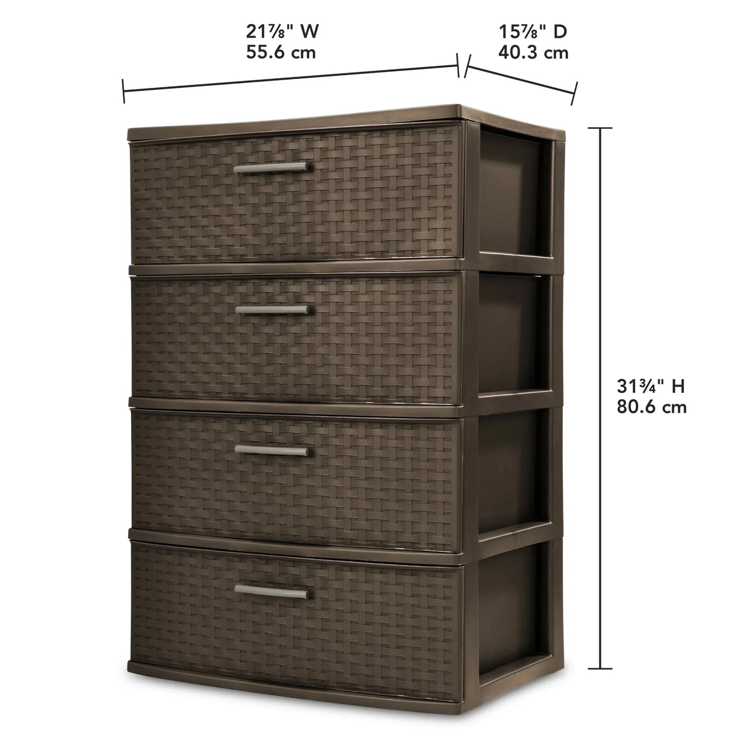 4-Drawer Wide Weave Tower with Pull Handles for Closet, Office & Organization