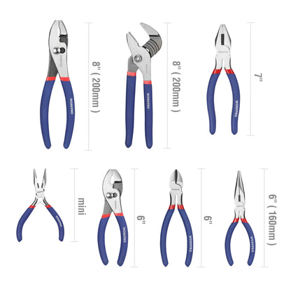 7-piece  Pliers Set with Groove Joint, Long Nose, Slip Joint, Linesman and Diagonal Pliers