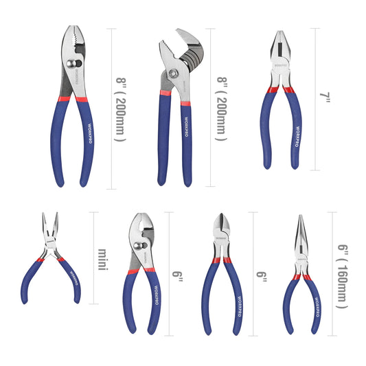 7-piece  Pliers Set with Groove Joint, Long Nose, Slip Joint, Linesman and Diagonal Pliers