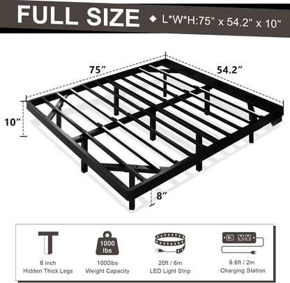 Full Size Floating Bed Frame, Charging Station & Led Lights