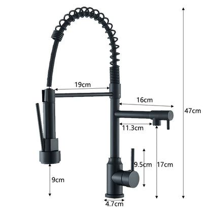 360 Rotation Kitchen Sink Faucet Pull Down Tap with Dual Spout