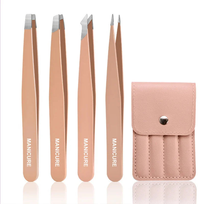 4-Piece Stainless Steel Tweezer Set