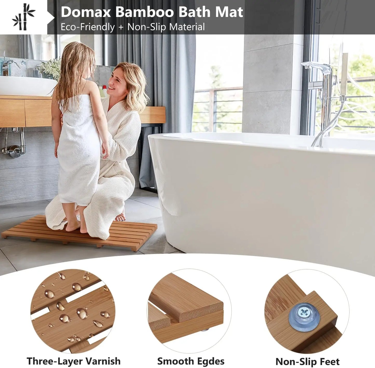 Waterproof Wooden Bamboo Shower Mat
