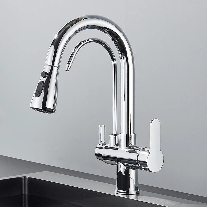 360 Rotation Pull Out Tap Kitchen Faucet With 3 Mode Water Pressure