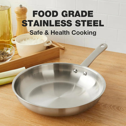 Stainless Steel Frying Pan With Tri-ply Bottom - Excellent Heat conduction PFAS-Free