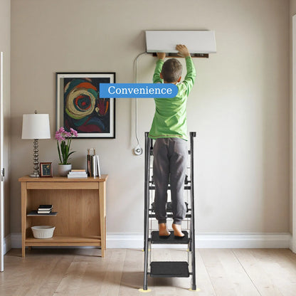 Five‑step folding ladder designed for stable, space‑saving household use