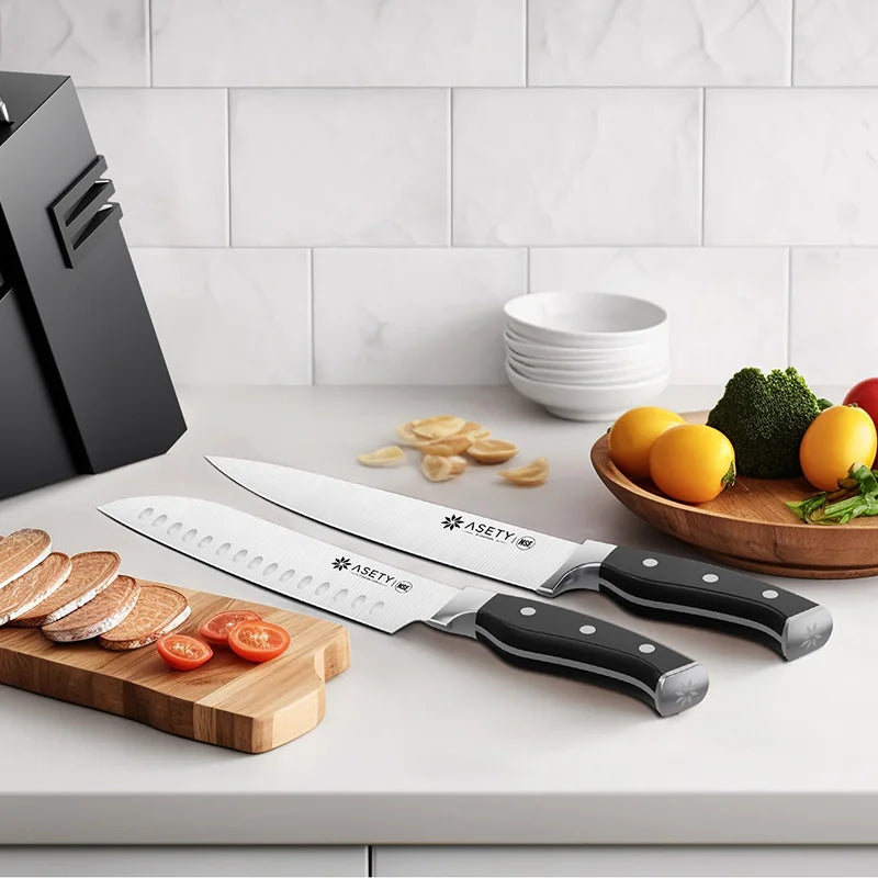 15 PCS Stainless Steel Kitchen Knife Set With Built-in Knife Sharpener Block