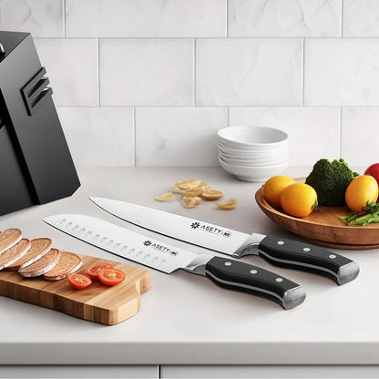 15 PCS Stainless Steel Kitchen Knife Set With Built-in Knife Sharpener Block