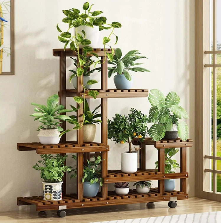 6 Tier Wood Plant Stand Indoor & Outdoor