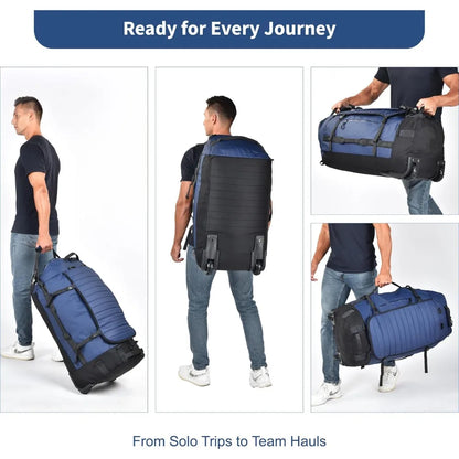 Waterproof & Durable Foldable Rolling Duffel that Converts to a Backpack