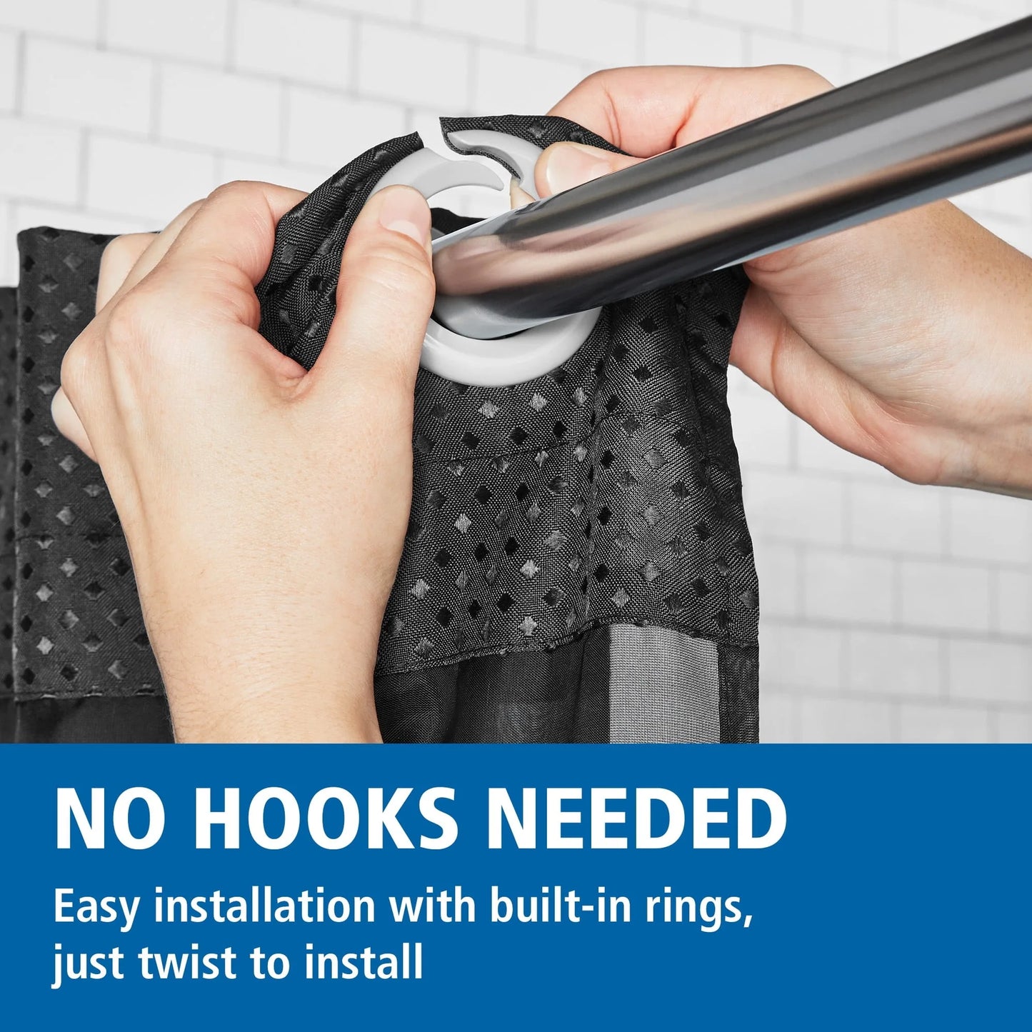 Easy Hang Fabric Shower Curtain with Built-in Rings, 70" x 74"