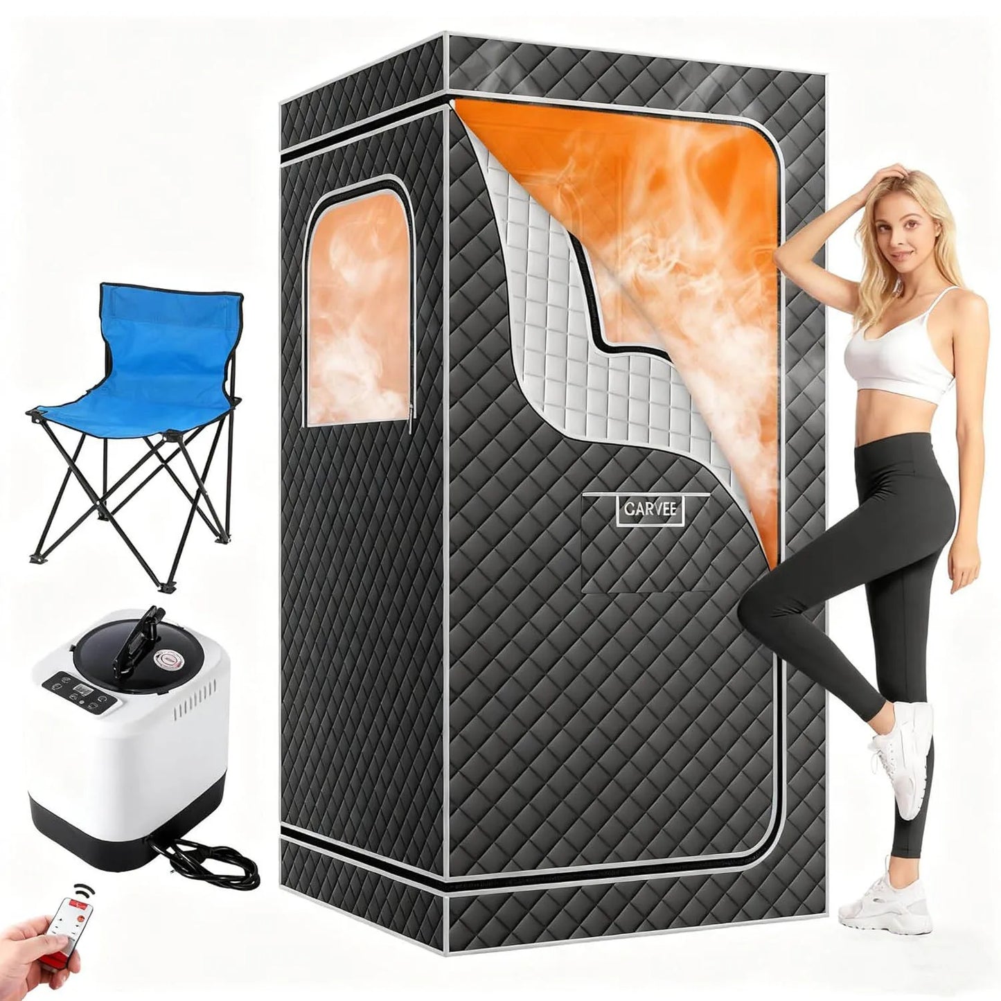 Portable Home Sauna with 1500W Steamer, Roof Zipper
