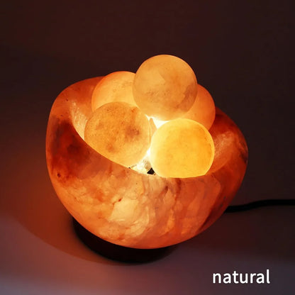 Natural Himalayan Salt Lamp Bowl with Massage Stones - Soothing Ambient LIght