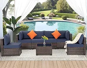 7 Piece Sectional Outdoor Wicker Patio Furniture Set & Coffee Table