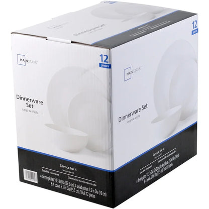 Elegant 12-Piece White Stoneware Dinnerware Set