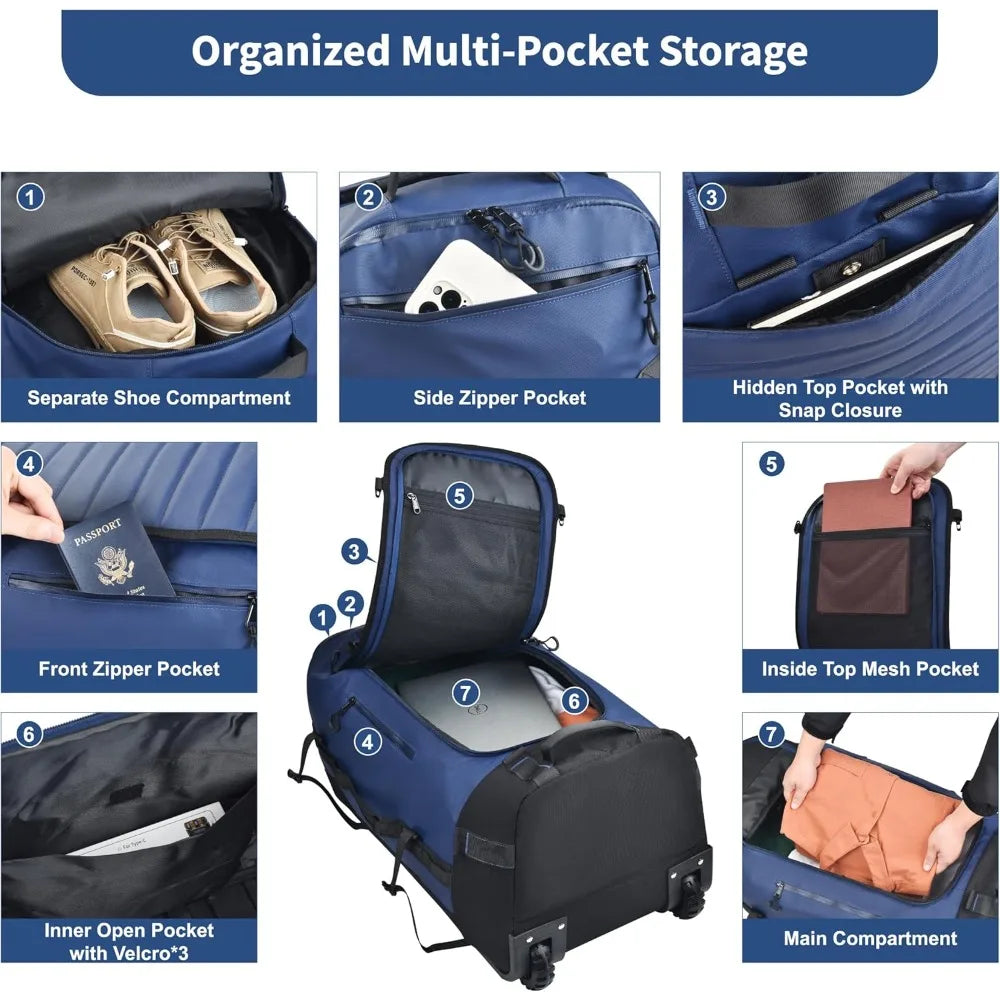 Waterproof & Durable Foldable Rolling Duffel that Converts to a Backpack