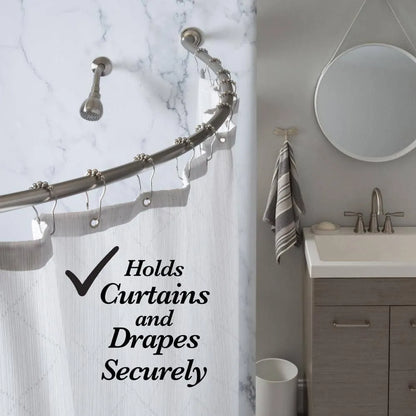 Adjustable curved shower rod that adds extra space