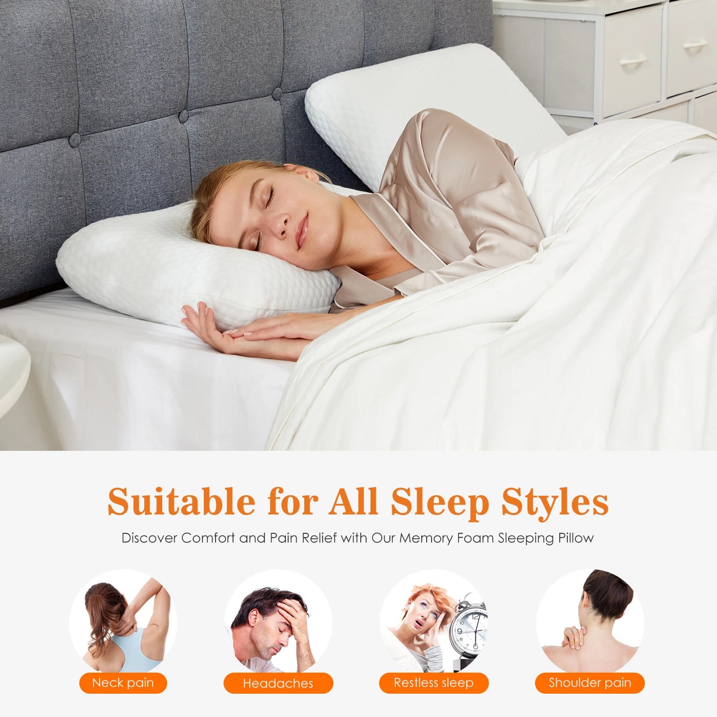 Standard Size Memory Foam Pillows Ventilated Cooling with Removable Washable Cover