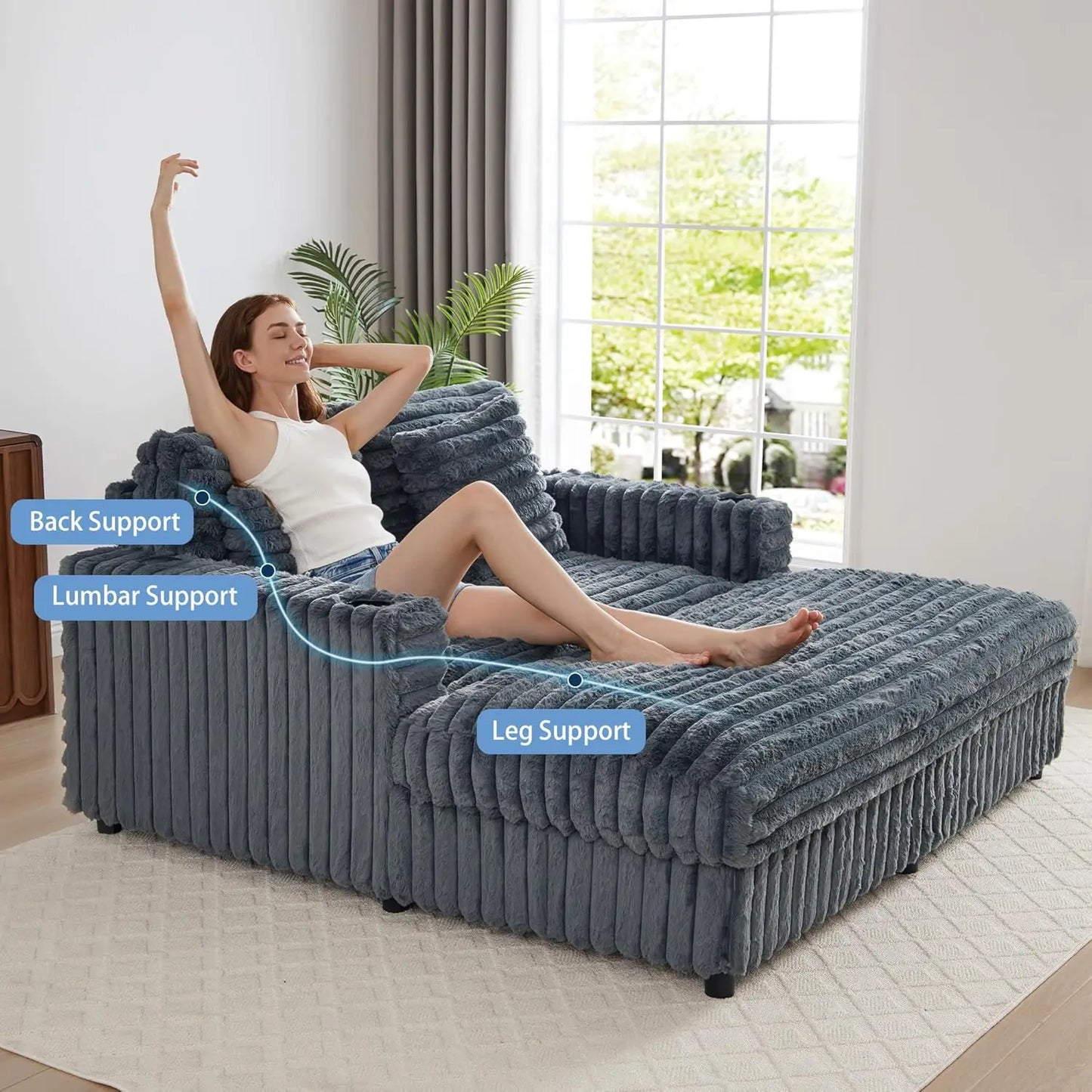 63'' Upholstered Corduroy Plush Loveseat with Charging Station, Cup Holder& Pillows