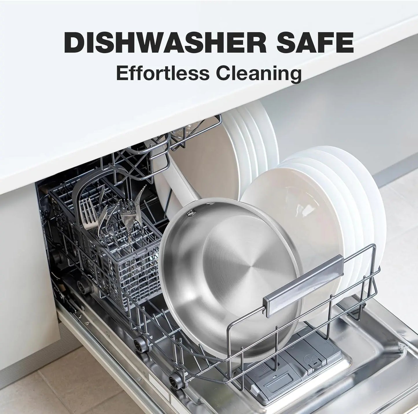 Stainless Steel Frying Pan With Tri-ply Bottom - Excellent Heat conduction PFAS-Free