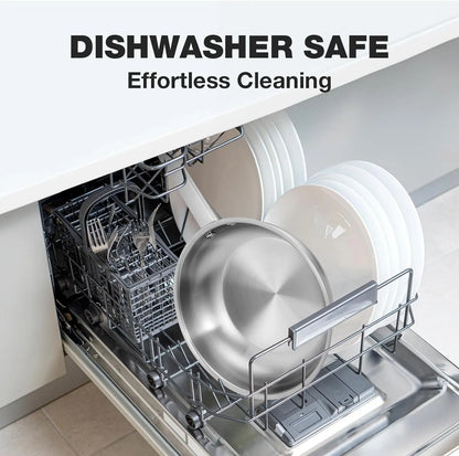 Stainless Steel Frying Pan With Tri-ply Bottom - Excellent Heat conduction PFAS-Free