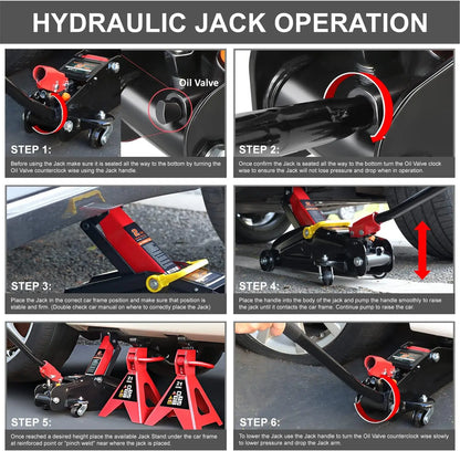 Low Profile Hydraulic Trolley Service/Floor Jack Combo with 2 Ratchet Jack Stands, 2 Ton (4000 lbs) Capacity