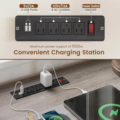 61" L Shaped Desk with Power Outlets, Storage Shelves & Drawers