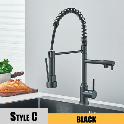 360 Rotation Kitchen Sink Faucet Pull Down Tap with Dual Spout