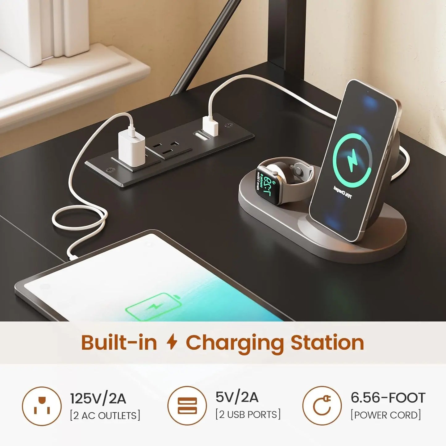 Reversible L Shaped Gaming Computer Desk with 5 Drawers, Storage Shelves & Built In Charging Station