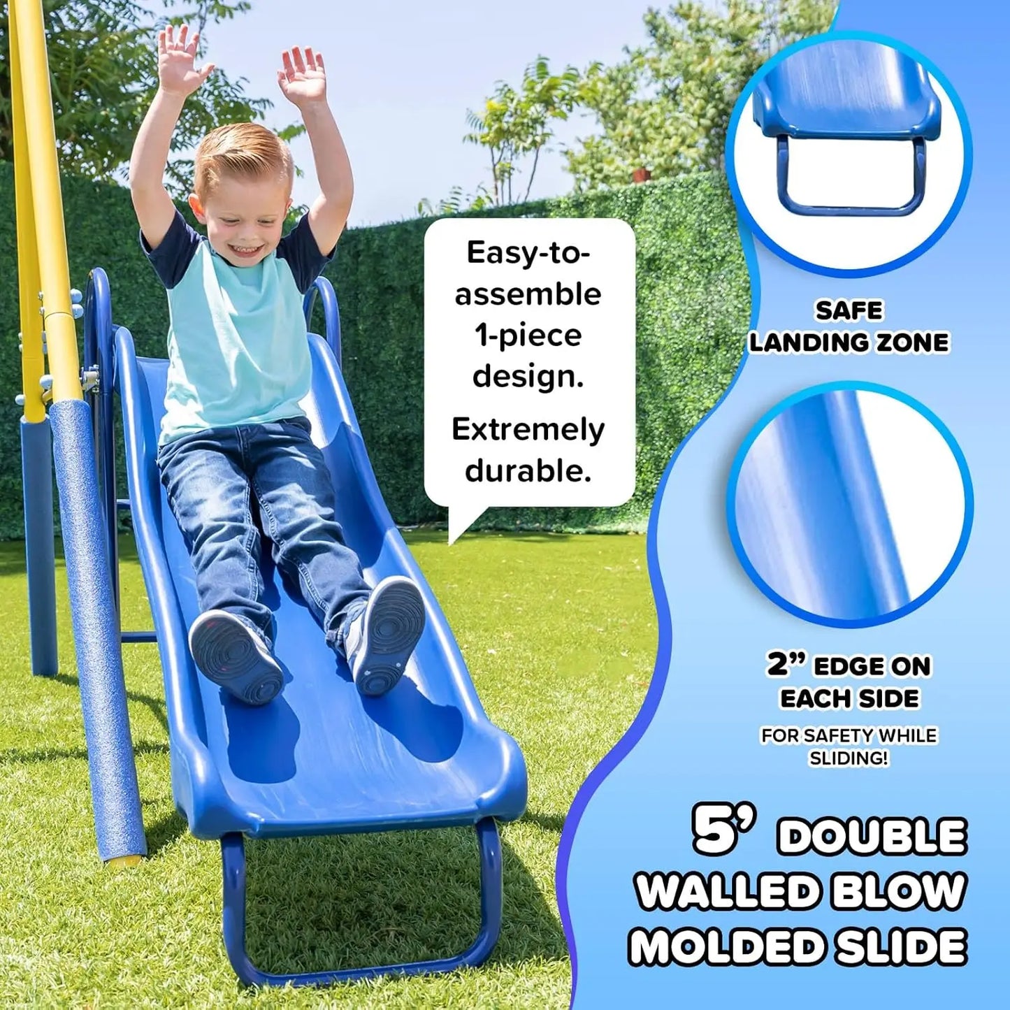 Outdoor Kids Swing Set with LED Swings, Saucer Swing & 5ft Slide - Safe Metal Playset for Ages 3-8