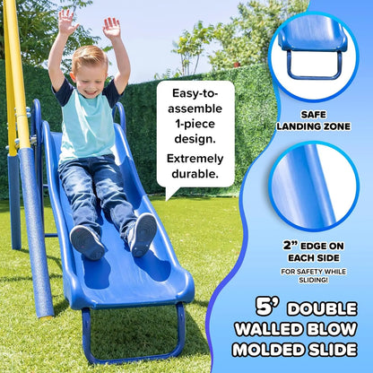 Outdoor Kids Swing Set with LED Swings, Saucer Swing & 5ft Slide - Safe Metal Playset for Ages 3-8