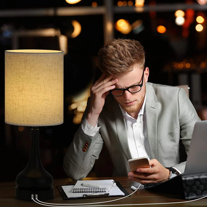 Set of 2 Bedside Table Lamps with Touch Control & USB Charging Ports