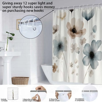 Elegant Floral Print Shower Curtain Set with Hooks