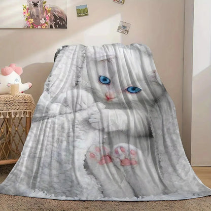 Cat Print Flannel Throw Blanket