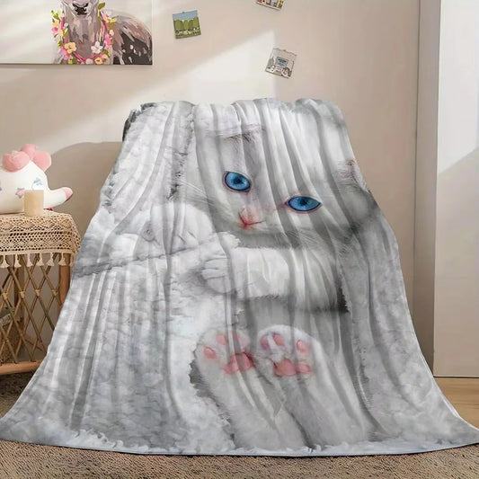 Cat Print Flannel Throw Blanket