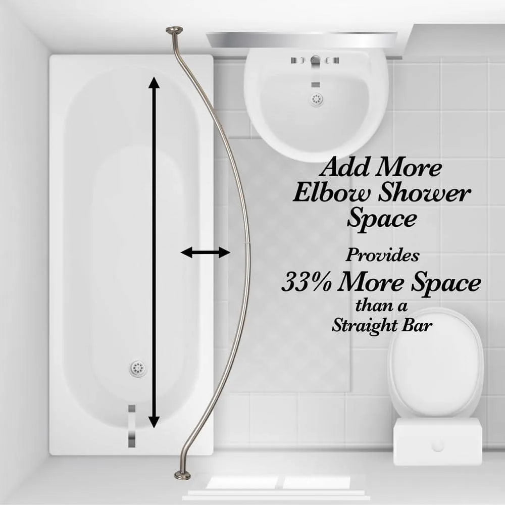 Adjustable curved shower rod that adds extra space