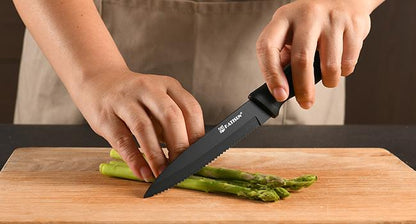 15 Pieces Carbon Steel Kitchen Knife Block Set, Built-in Knife Sharpener